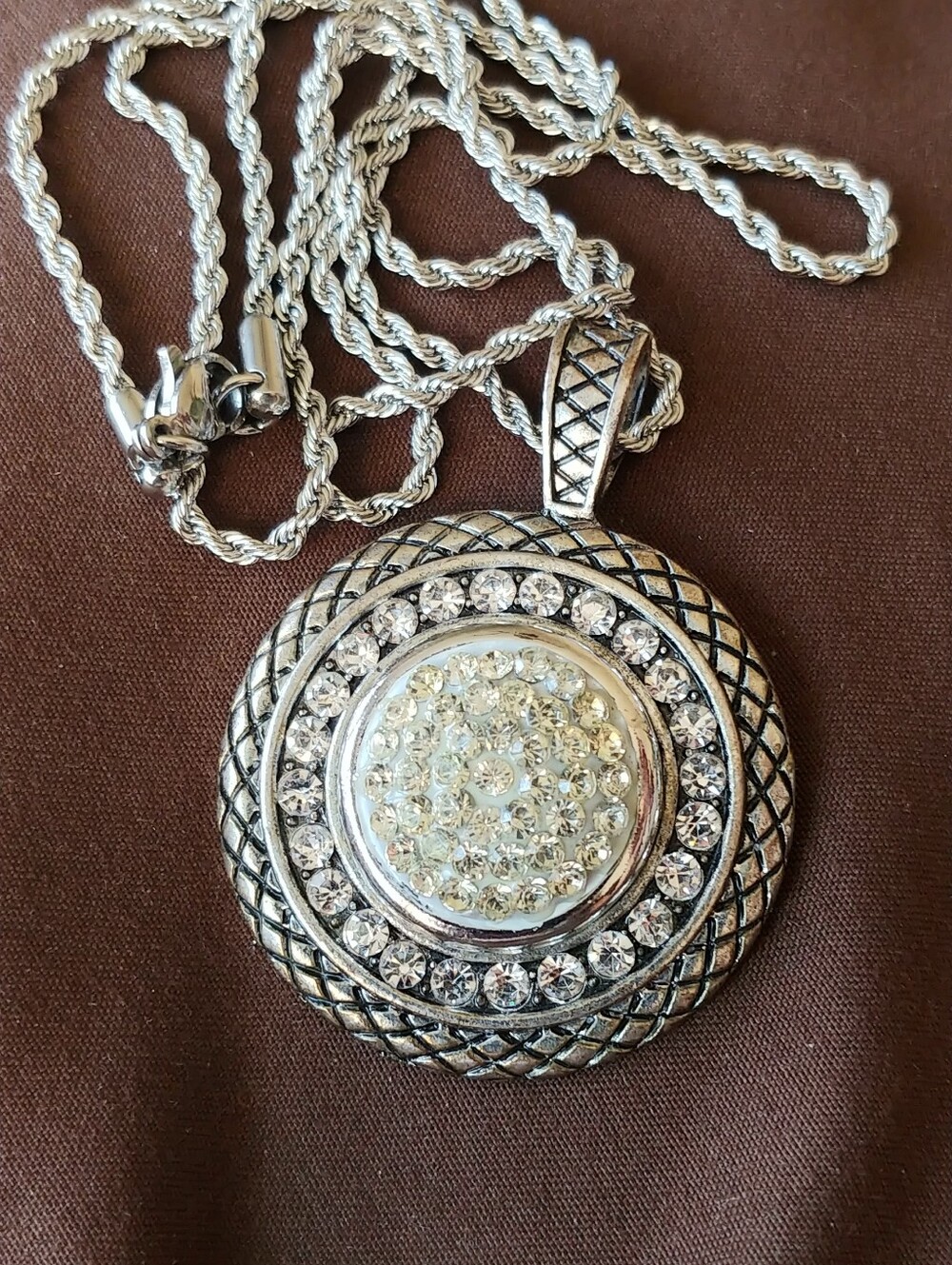 Silver Crystal Pavé Vintage Boho Pendant Necklace